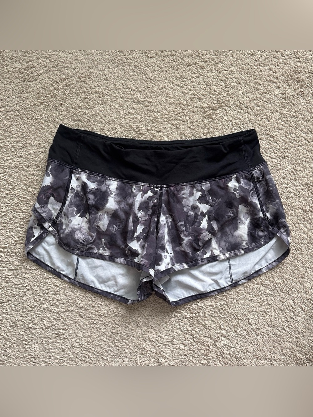 lululemon athletica Black and Gray Floral Athletic Shorts
